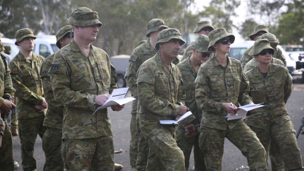 Australian Defence Force reservists prepare at Holsworthy Army Barracks in January. 