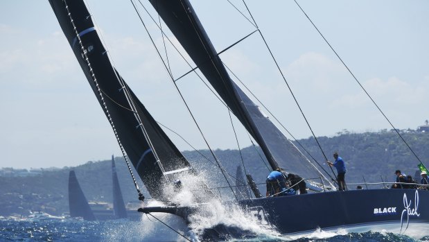 Early leader: Black Jack tackles the opening stages of the Sydney to Hobart.