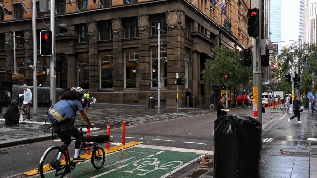 The Pitt Street pop-up cycleway is more popular than the Sydney Harbour Bridge route on some days.