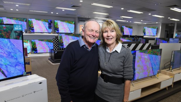Harvey Norman chairman Gerry Harvey and CEO Katie Page at their new flagship store in Auburn. 