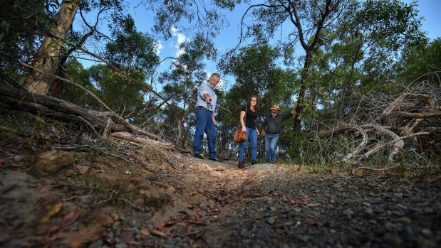 Andrew Kelly, Anna Ridgway and Lawrence Pope are  concerned about the environmental damage mountain
bike riding is doing at the Yarra Bend Park. 