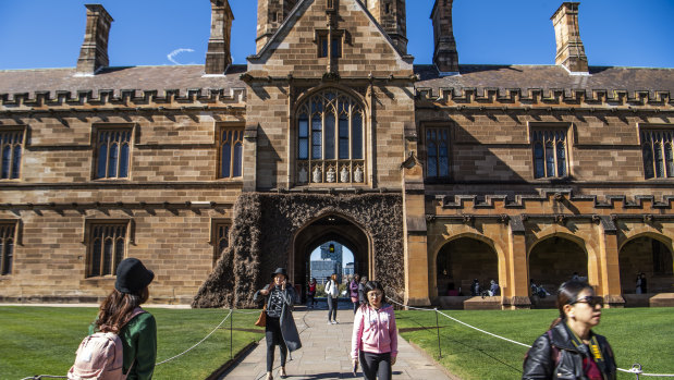 Students at the quadrangle building at the University of Sydney.