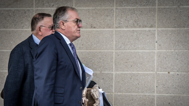 Greg Walsh, lawyer for John "Kostka" Chute arrives at the ACT courts on  Monday.