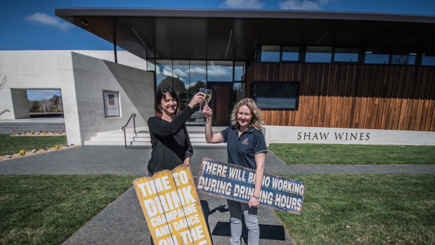 Karen Shaw, left, and Tanya Olinder welcome you to the new Shaw Vineyard Estate cellar door.
