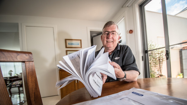 Belconnen resident John Steep received a parcel of hundreds of ActewAGL bills on Wednesday.