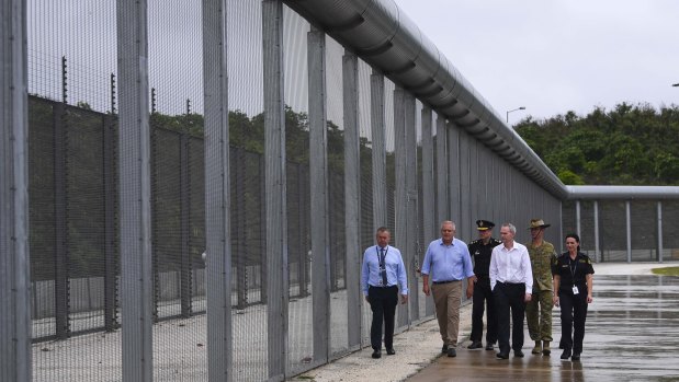 Prime Minister Scott Morrison tours North West Point Detention Centre on Christmas Island on Wednesday.