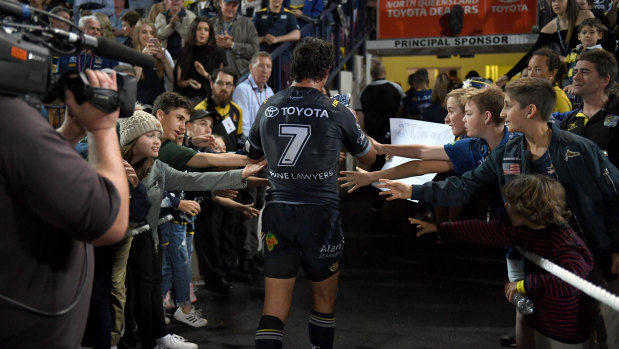 Favourite son: Johnathan Thurston walks to the tunnel one last time.