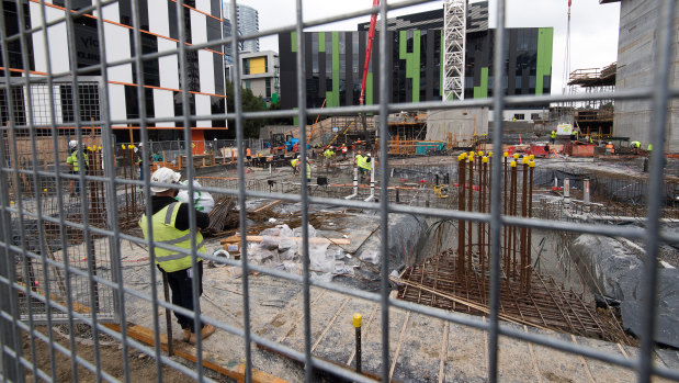 One of many major construction sites still operating in Melbourne.