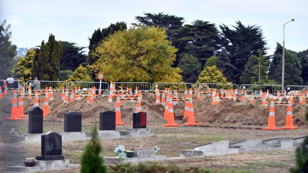Graves being prepared for the victims of the shooting in Christchurch.