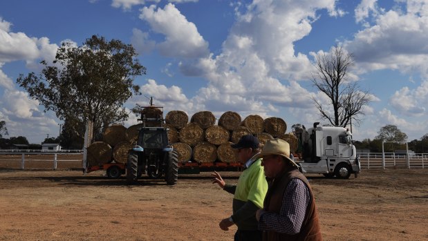 Hay is distributed in the drought-ravaged region around Wee Waa in north central NSW.