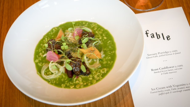 Dinner's chefs prepared a version of Heston Blumenthal's snail porridge using Fable in place of snails. 