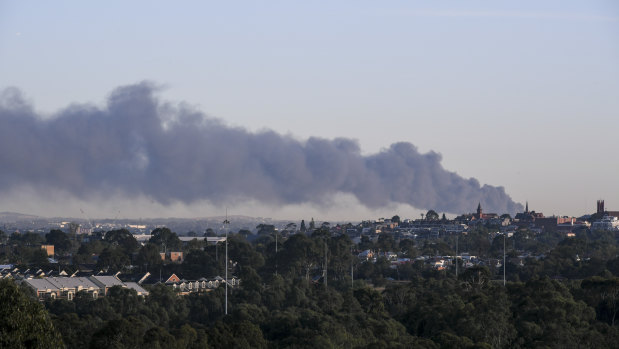 Smoke from the Campbellfield fire can be seen from miles away.