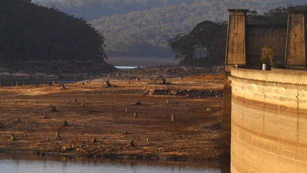 Cordeaux Dam is about 40 per cent full, while Sydney's reservoirs are now below 55 per cent capacity - and falling. 