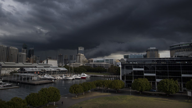 Storm clouds over Sydney's CBD on Friday afternoon.