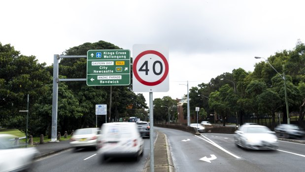 Motorists on Moore Park Road in Paddington. Labor’s roads spokesman John Graham said there had been a significant increase in fines for low-range speeding offences up to 10 km/h over the limit.