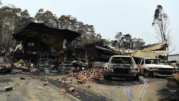 The remains of a car yard in the industrial estate at Batemans Bay. 