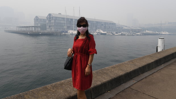 A woman wears a mask in Sydney during the bushfire crisis.