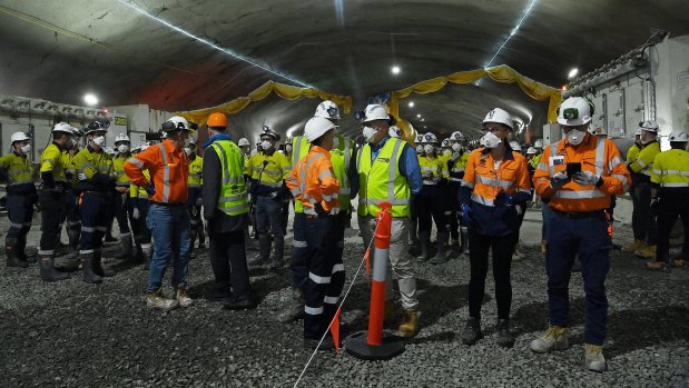 Workers in one of the major WestConnex tunnels in Sydney’s inner west.