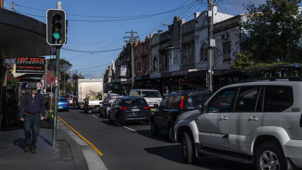 Newtown's King Street is often congested with traffic.