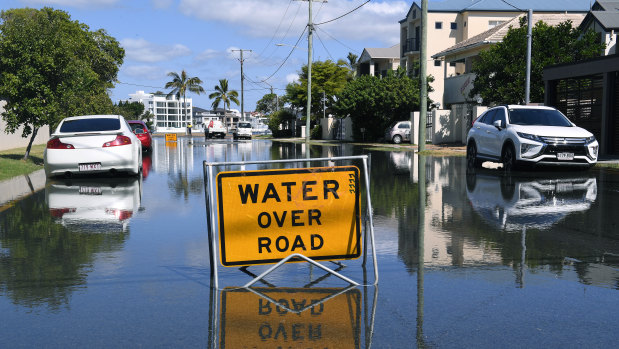 A residential street in Budds Beach on the Gold Coast flooded on Wednesday.