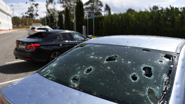 A hail-damaged car in Canberra on Monday this week.