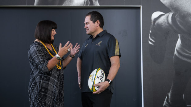 Happier days: former RA boss Raelene Castle and Dave Rennie at the coach's unveiling in January. 