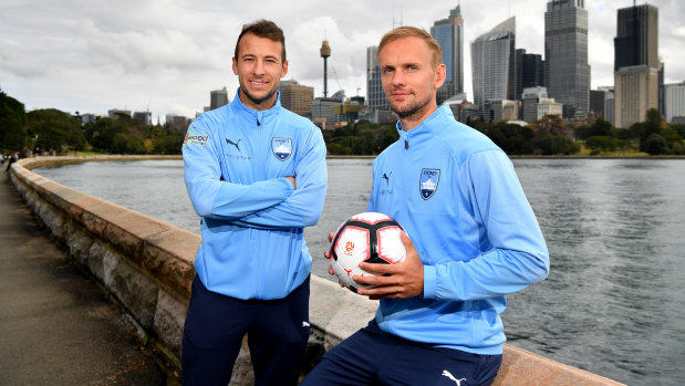 Strike force: Sydney FC will look to recruits Adam Le Fondre, left, and Siem de Jong to cover the losses of the prolific Bobo and Adrian Mierzejewski.