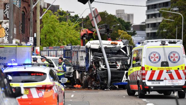 The truck crash on Botany Road at Green Square on Wednesday.