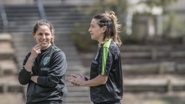 Canberra United coaches Ash Sykes and Heather Garriock.
