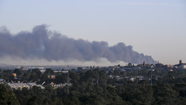 Smoke from the Campbellfield fire can be seen from miles away.