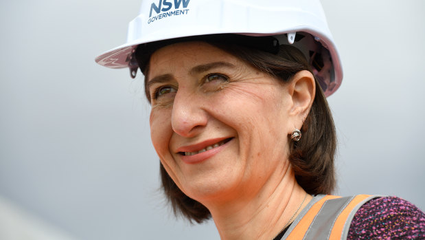 Premier Gladys Berejiklian inspects the almost-completed M4 WestConnex tunnels last week.
