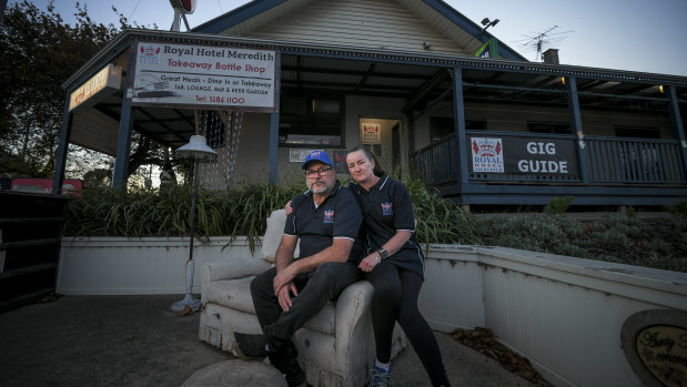 Claire and Damian Kelly, owners of Meredith's Royal Hotel, say the town has unduly suffered under coronavirus restrictions.