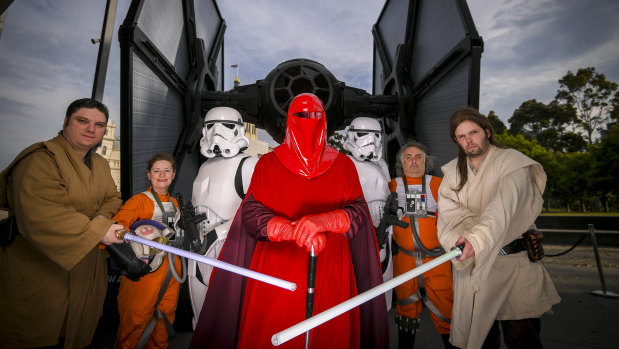 Star Wars fans in costume as the last movie in the franchise is released.
