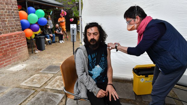 Andrew gets vaccinated at the Salvation Army’s Flagstaff Crisis Accommodation Centre.