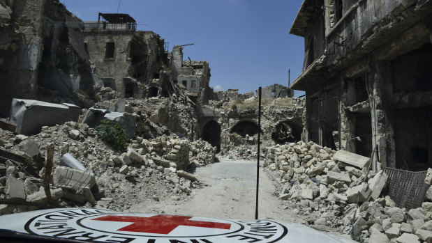 Destruction in the ancient city of Aleppo ...  egregious breaches of the the the Geneva Conventions persist in countries such as Syria, Yemen and South Sudan, but Monday marks 70 years of the rules of war saving lives.
