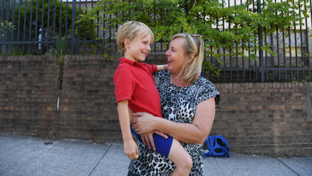 Lisa Rollings with her son Jayden, 7, outside Coogee Public School.