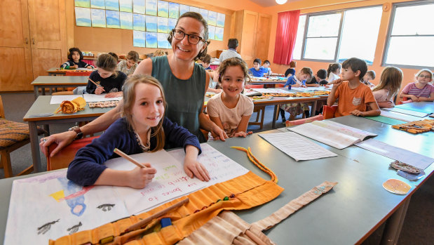 Class 2 teacher Katherine Arconati with students at Glenaeon Rudolf Steiner School.