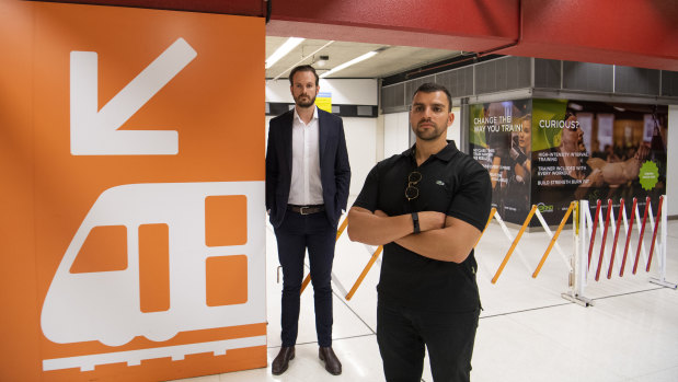 James Coffey and Charles Estephen, co-owners of 12RND Fitness in Martin Place, are in a legal battle with RailCorp.
