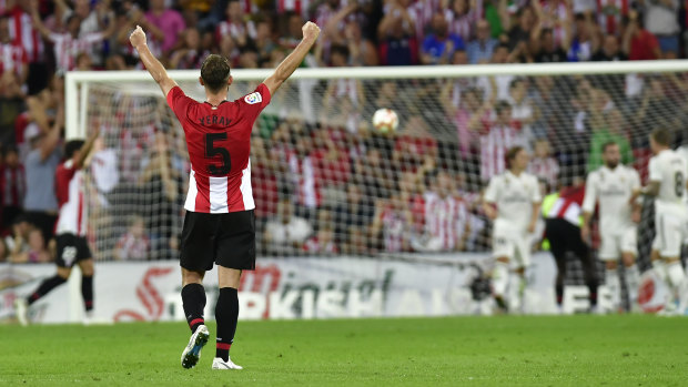 Rejoice: Athletic Bilbao's Yeray Alvarez celebrates his side's goal against Real Madrid.