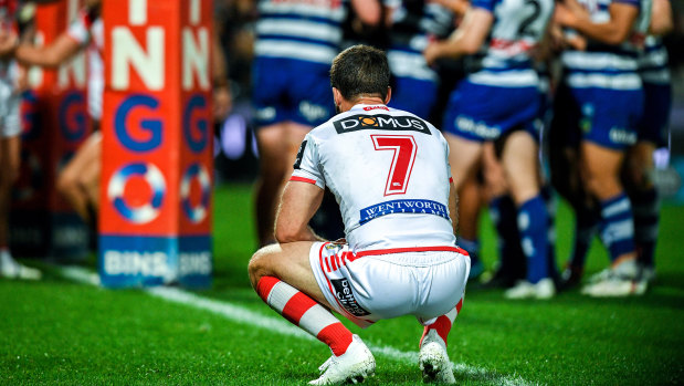 Maginalised: Ben Hunt comes to terms with a big defeat to the Bulldogs at Jubilee Oval recently, which prompted fans to boo the players from the field.