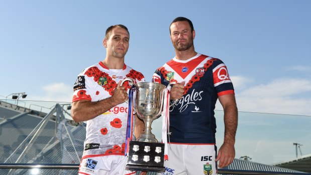 Rivals: the Dragons' Jason Nightingale and Roosters' Boyd Cordner.
