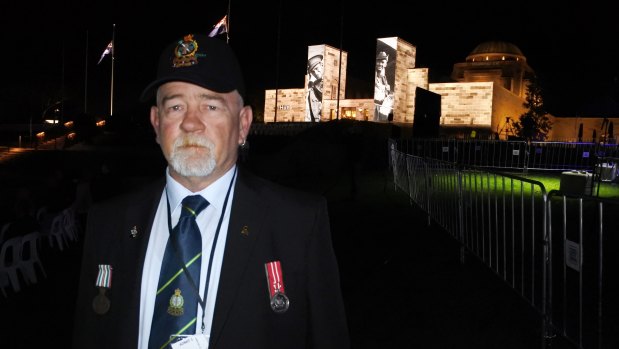 Former army apprentice Geoff Wilson arrived early for the dawn service at the Australian War Memorial.
