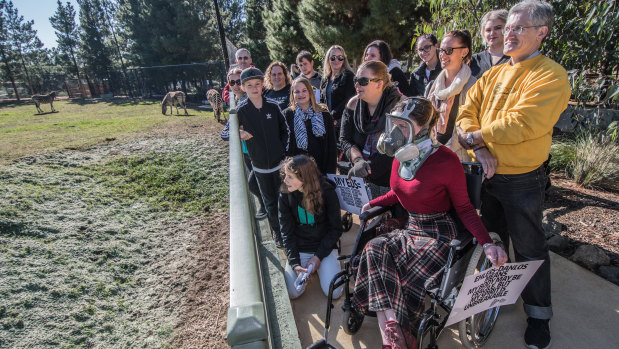 Ehlers-Danlos Syndrome patients in Canberra, who came together to raise awareness for their rare and underdiagnosed condition, and meet their mascot, the zebra at the National Zoo and aquarium.