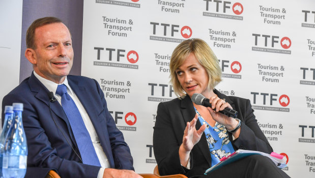 Tony Abbott and Zali Steggall at the Tourism and Transport Forum.