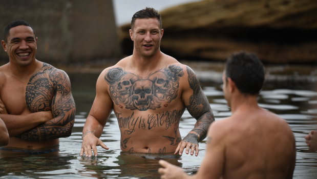 Adonis: Tariq Sims at a Blues recovery session at Coogee Beach.