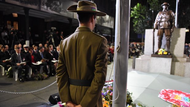 Crowds gathered at Martin Place in Sydney for the dawn service on Anzac Day.