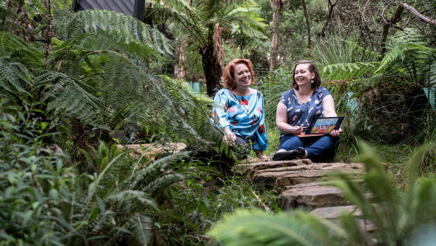 Our Bush Capital is a 32-page children's book written by Samantha Tidy (left) and illustrated by  Juliette Dudley. They are pictured at the Australian National Botanic Gardens.