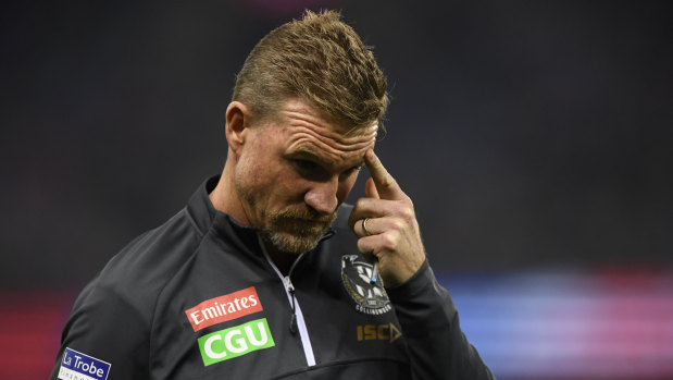 Head-scratcher: Pies coach Nathan Buckley was baffled by his side's lacklustre performance against the Bulldogs, but relieved to have claimed the four points.