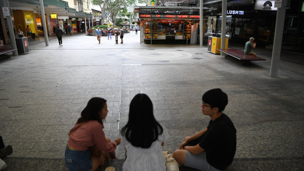 A near-empty Queen Street Mall on a weekday.