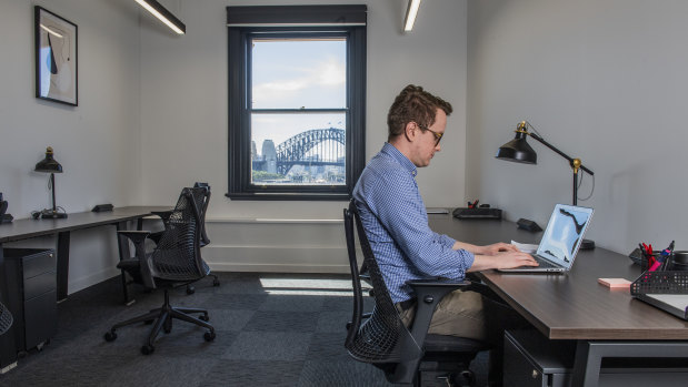 The author working out of one of Hub Australia's private offices.